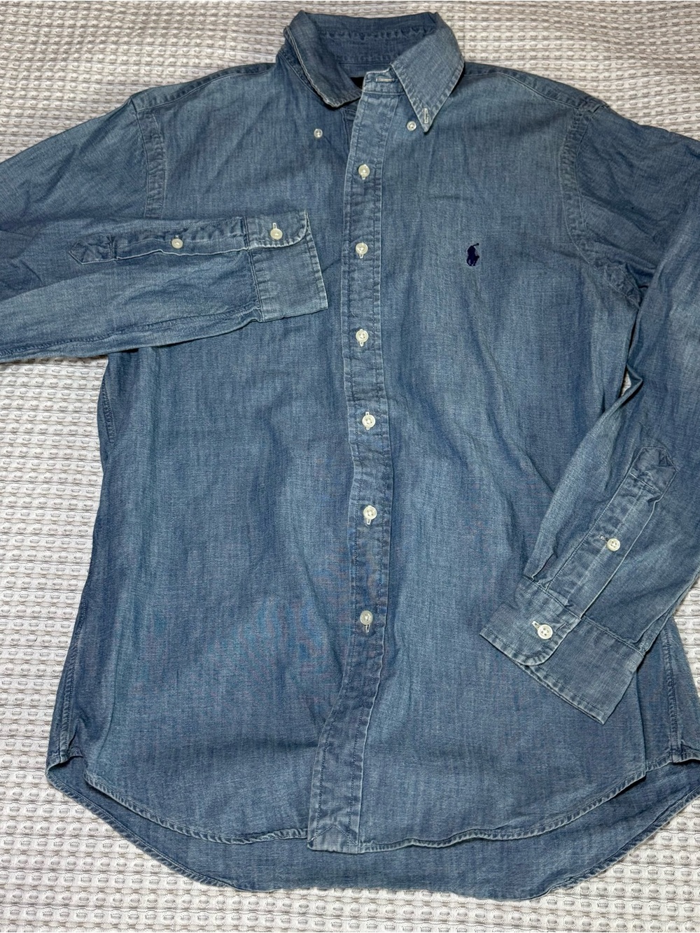 Polo Ralph Lauren Shirt Mens Medium Blue Chambray Button Up Slim Fit Navy Preppy - Picture 4 of 9